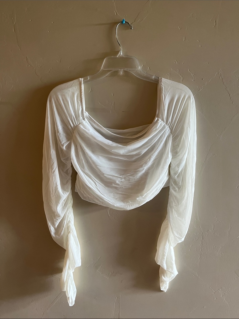 SHEIN White Draped Cowl Long-Sleeve Crop Top